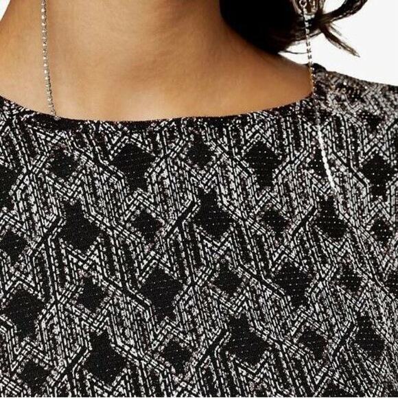 Topshop Women Black Lurex Zigzag Party Balloon Sleeve Cropped Blouse Size US 8 - Picture 3 of 4